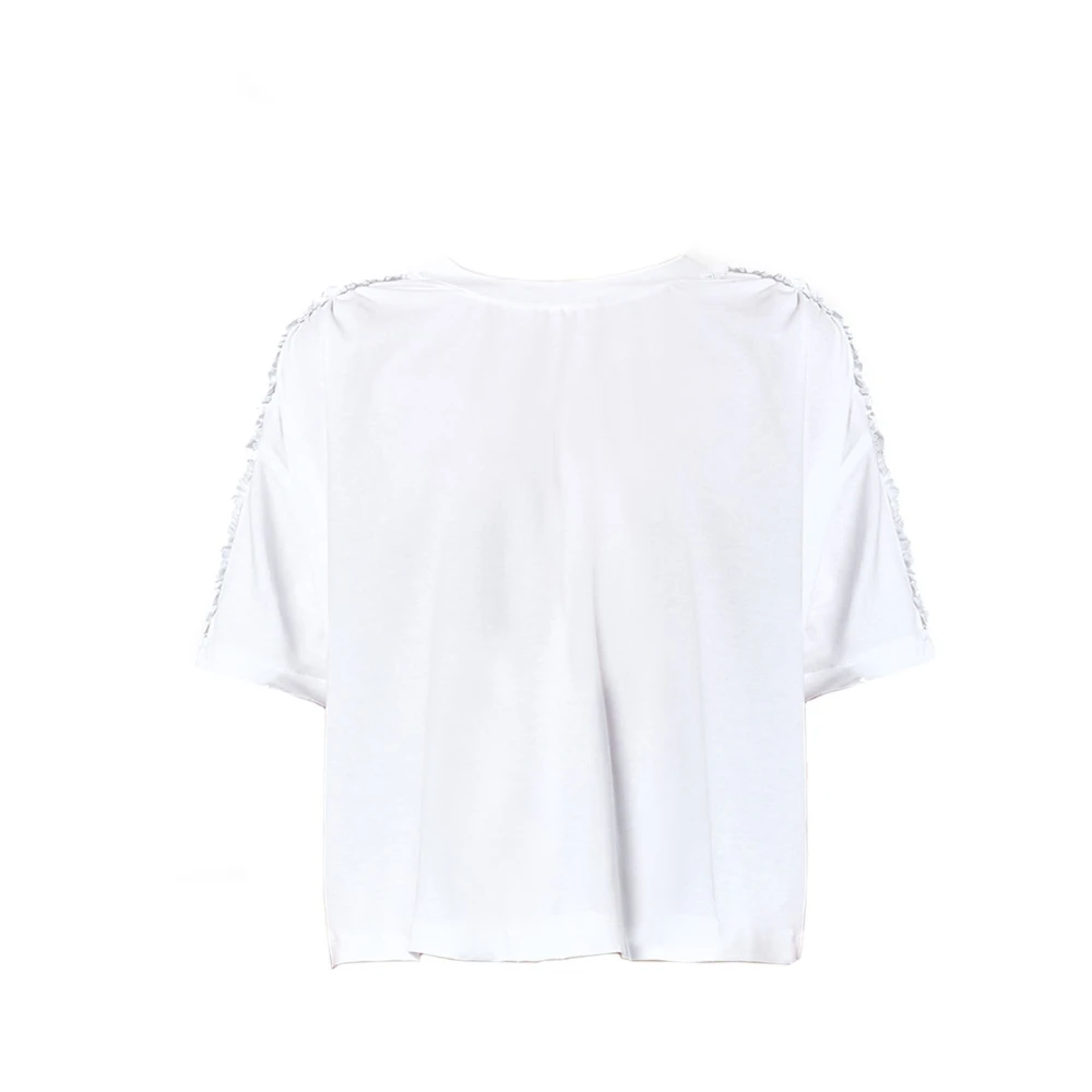 Alpha Studio Wijdvallend T-shirt van katoen met gerimpeld detail White Dames