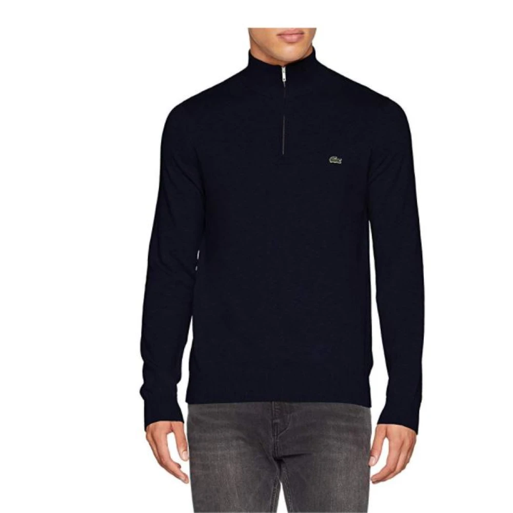 Lacoste Men's Blue Turtlenecks, Xs, Wool Half-Zip Jumper