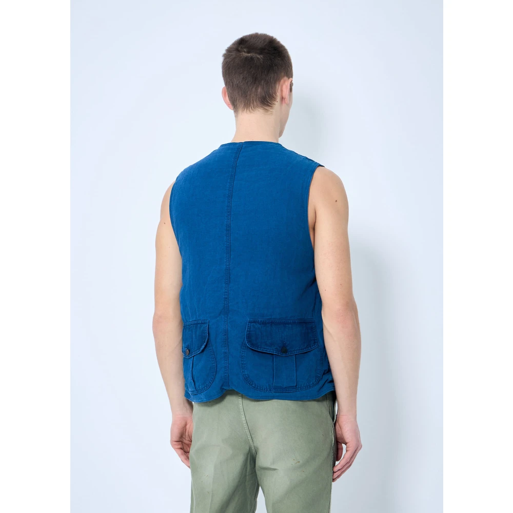 visvim Linnen V-hals Donsvest Blue Heren