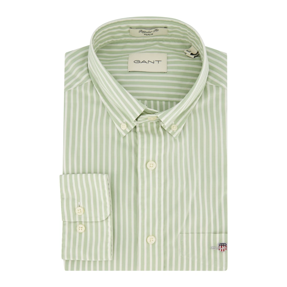 Gant Casual Groen Gestreept Overhemd Green Heren