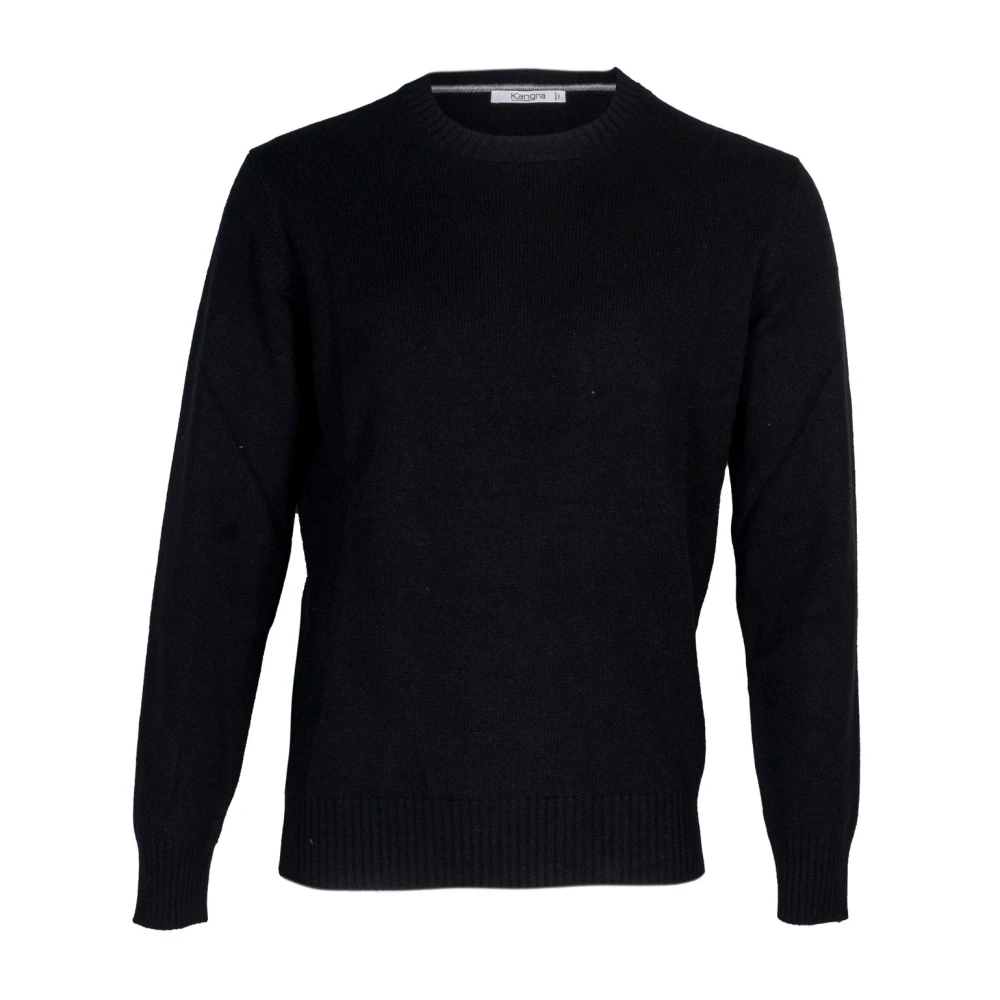 Kangra Kasjmier en wol basic ronde hals trui Black Heren