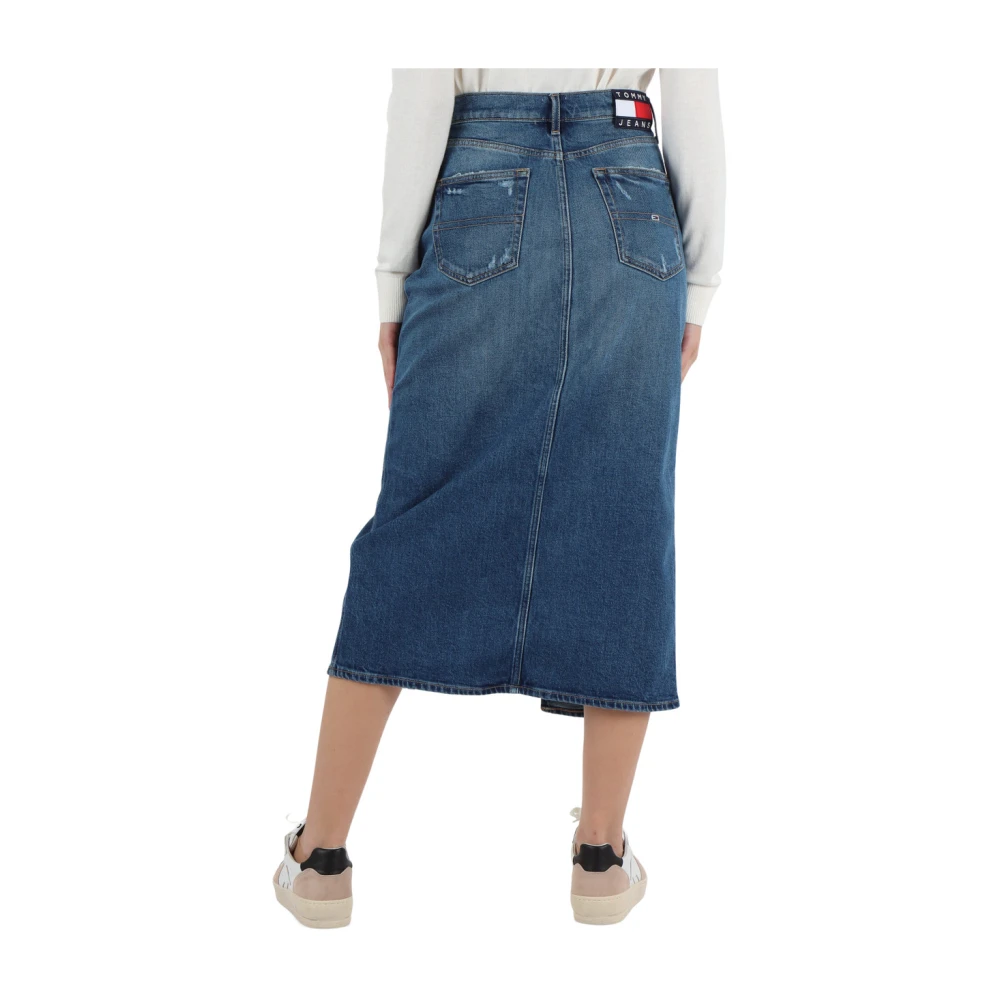 Tommy Jeans Denim midi rok met voor split Blue Dames