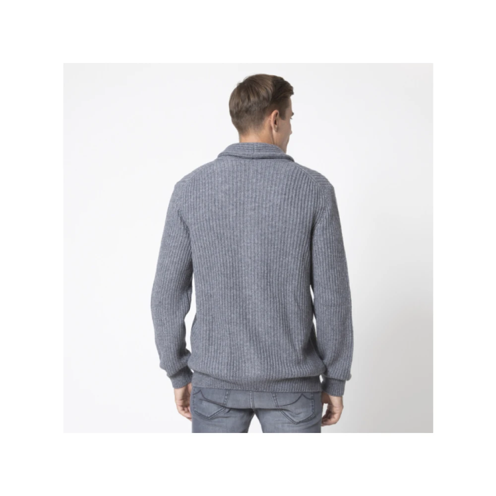 Gran Sasso Grijze Geribbelde Shawl Kraag Cardigan Gray Heren