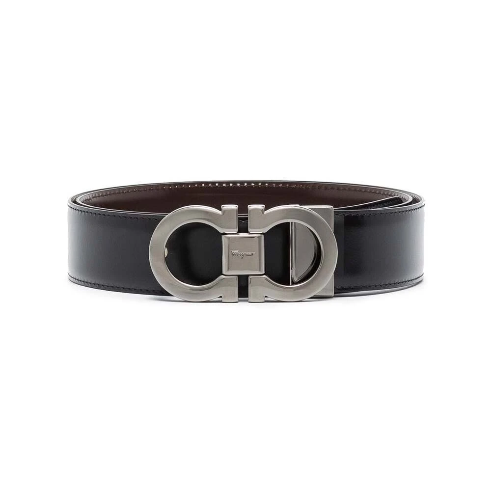 Salvatore Ferragamo Omkeerbare Leren Riem Gancini Stijl Black Heren