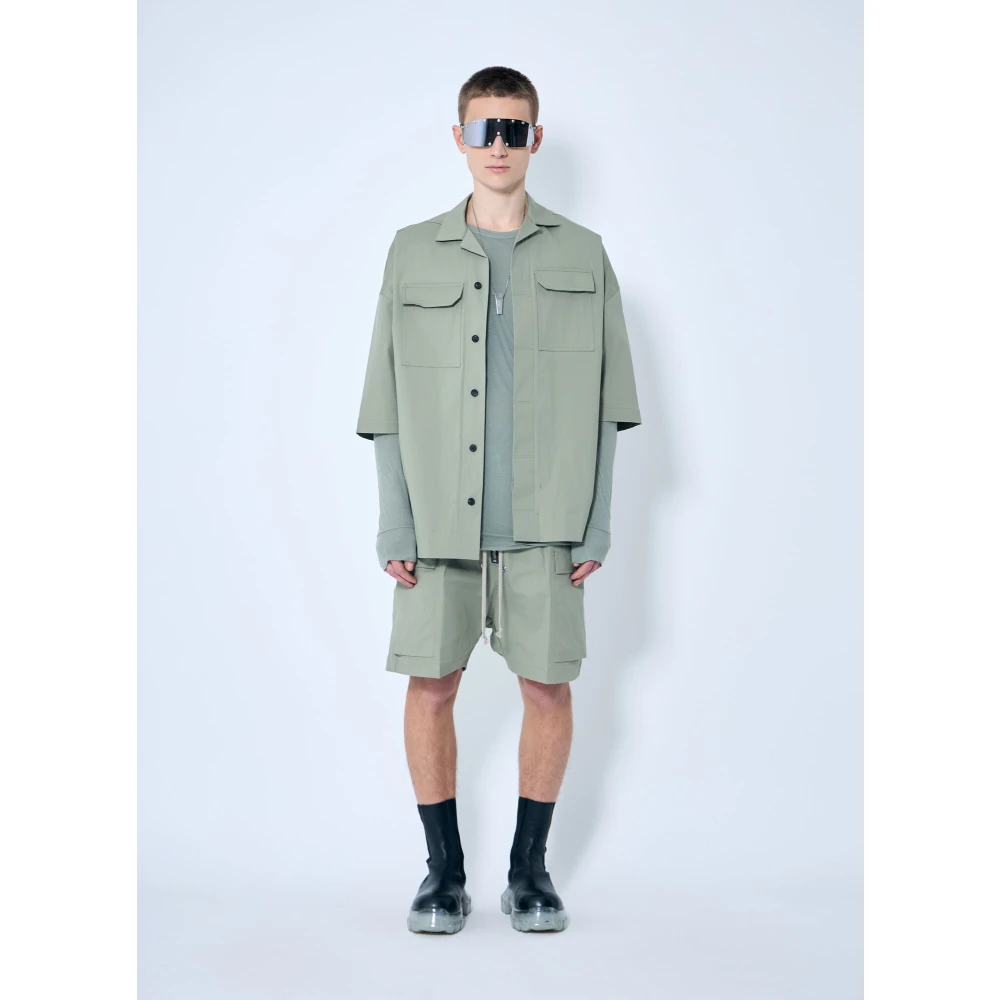 Rick Owens Katoenen T-shirt met Dubbele Laag en Ronde Hals Green Heren