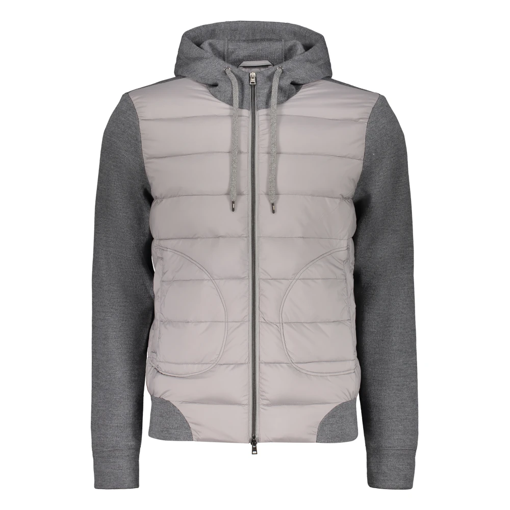 Herno Gewatteerde gebreide jas met capuchon Gray Heren