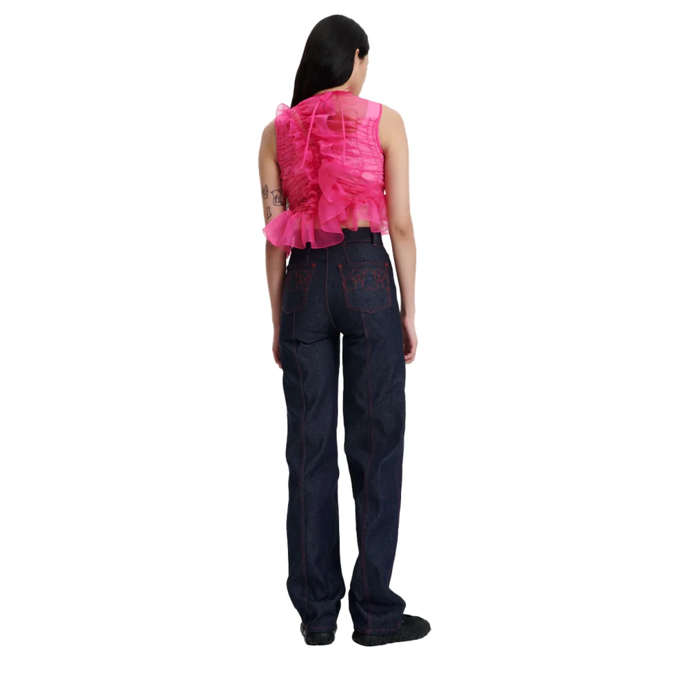 Cecilie Bahnsen Magenta Gerimpelde Zijden Top Pink Dames