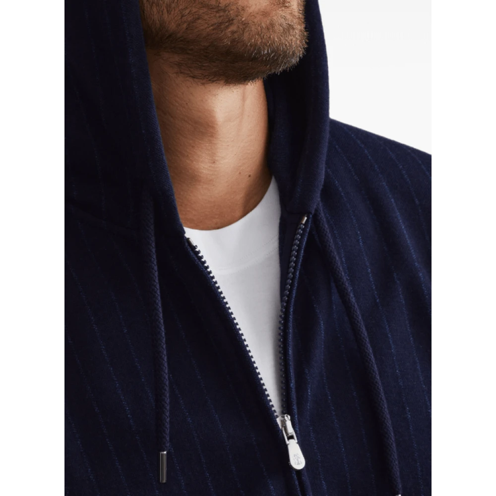 BRUNELLO CUCINELLI Navy Pinstripe Rits Hoodie Blue Heren