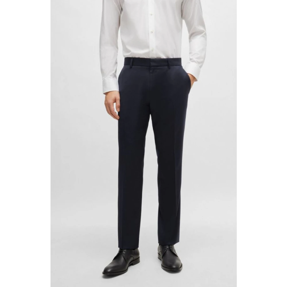 Hugo Boss Blauwe Wol Serge Slim Fit Broek Blue Heren