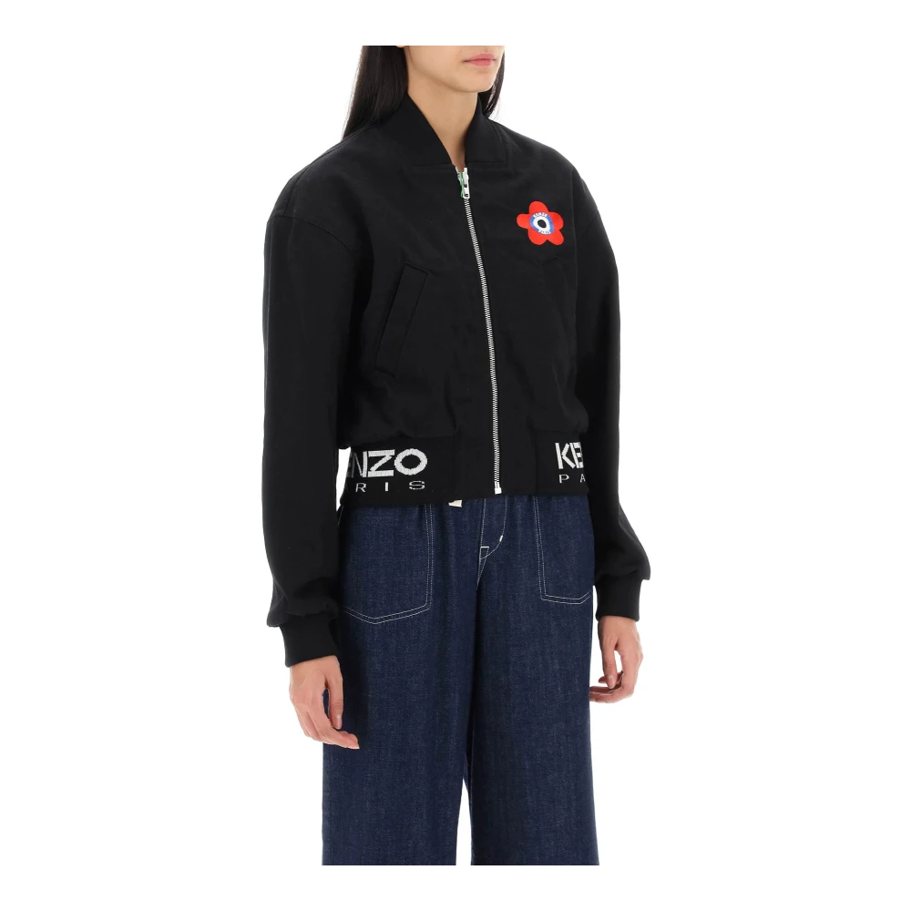 Kenzo Zwarte Katoenen Bomberjack met Contrasterend Logo Black Dames