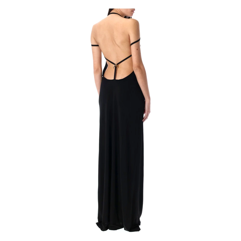 Marine Serre Zwarte Gedrapeerde Jersey Lange Jurk Black Dames