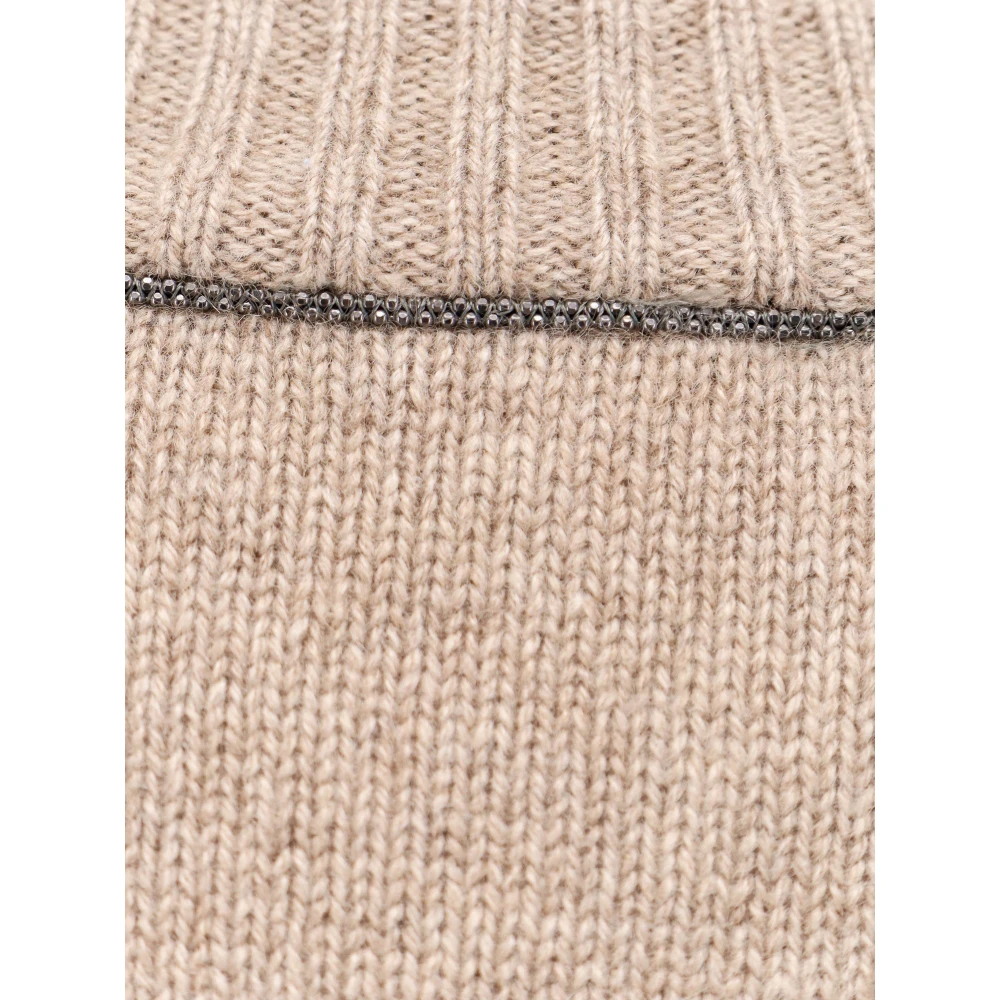 BRUNELLO CUCINELLI Cashmere Crew-Neck Sweater met Monili Detail Beige Dames
