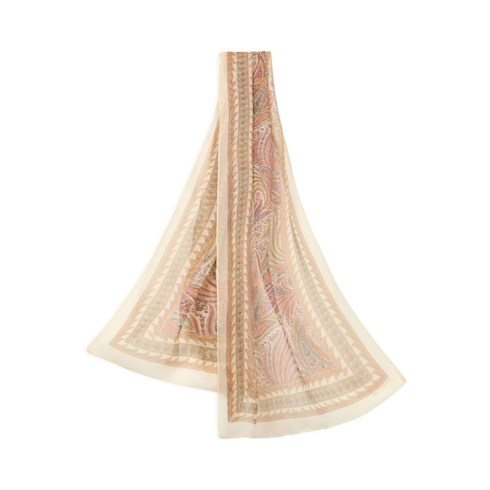 ETRO Beige Transparant Rechthoekig Sjaal met Logo Beige Dames