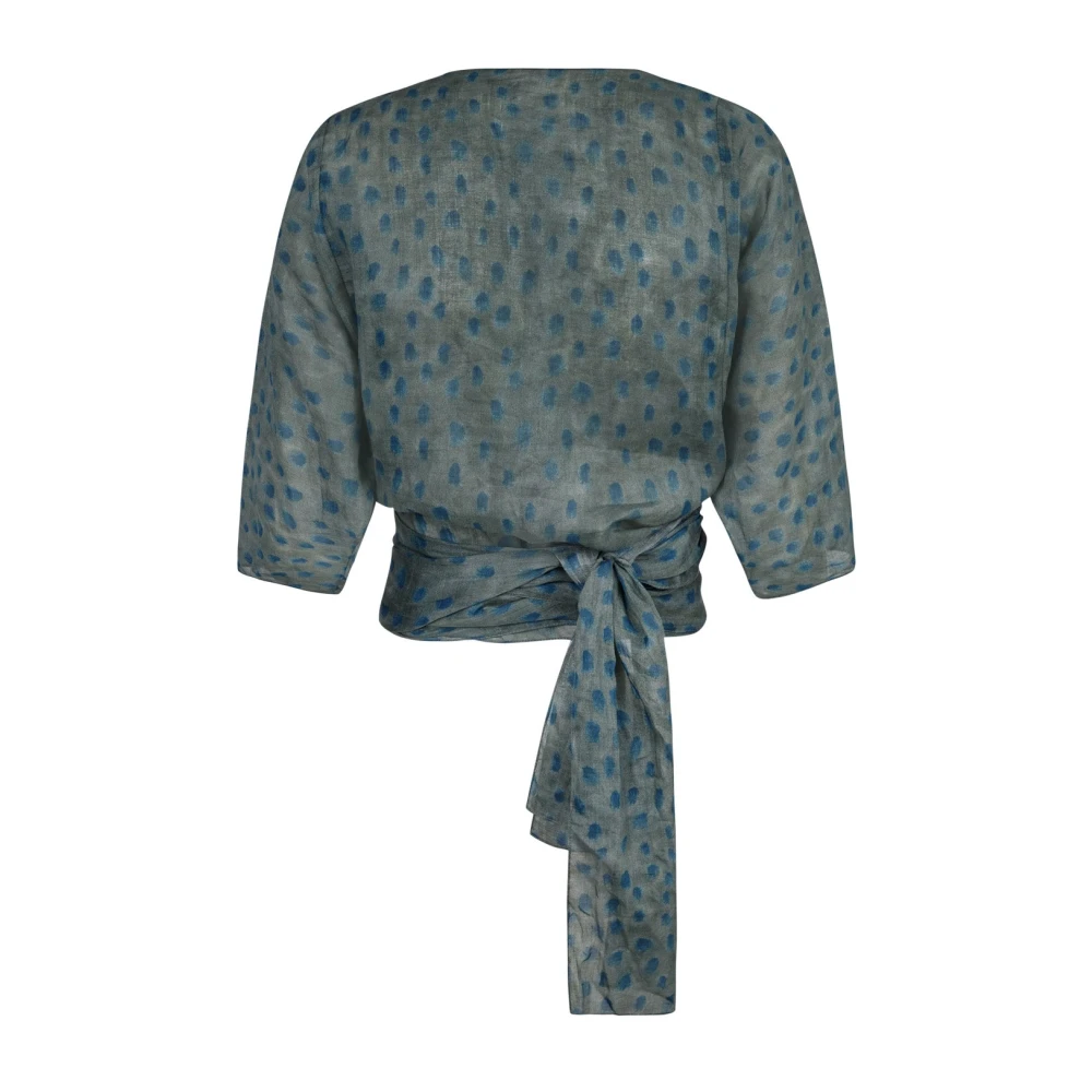 Cortana Blauwe Ramie Kruis Top Aquarel Print Blue Dames