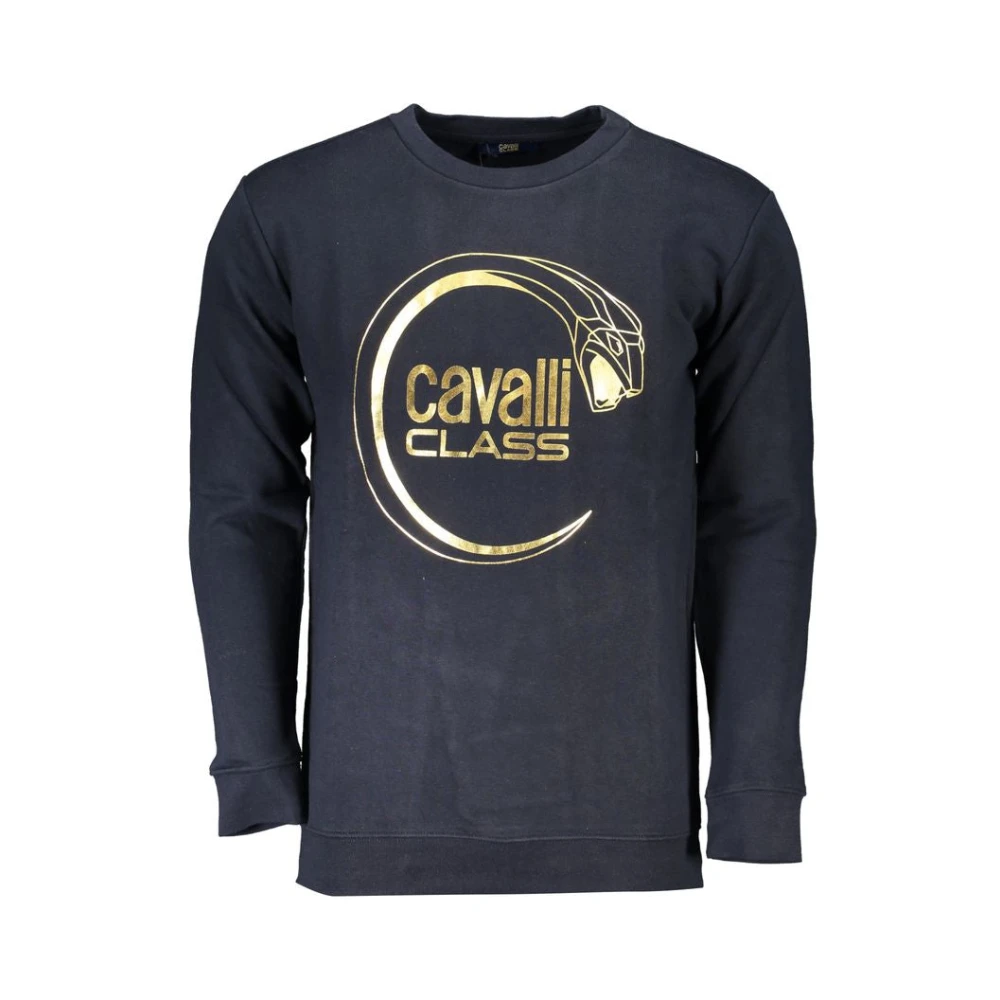 Cavalli Class Blauwe Katoenen Sweatshirt met Print Logo Black Heren