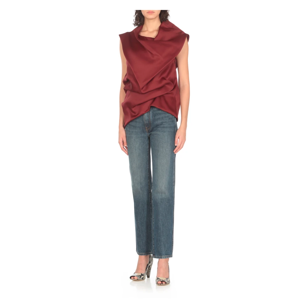 Khaite Zijden Bordeaux Top met Draperende Details Red Dames
