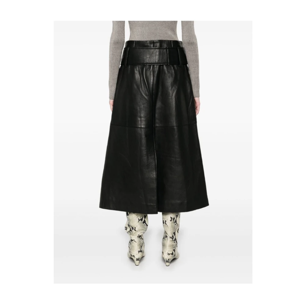 Remain Birger Christensen Midi Rok van Bonded Leer Zwart Black Dames