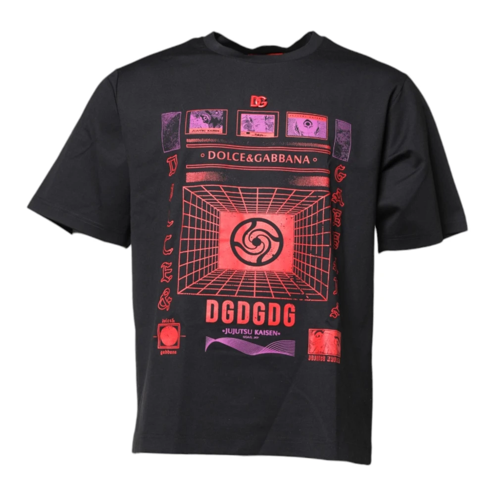 Dolce & Gabbana Men's Black T-Shirts, M, Graphic Print Crew Neck T-Shirt