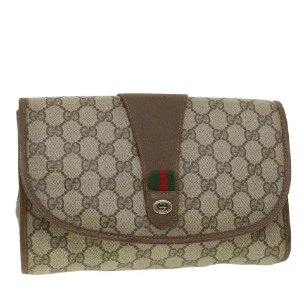 Gucci Vintage Tweedehands GG Canvas Bagtch Tas Beige Dames