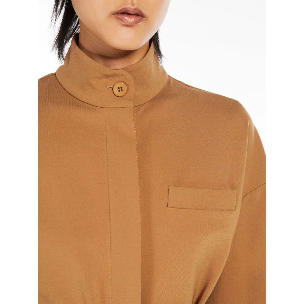 Max Mara Milano Jersey Blazer met Mandarin Kraag Brown Dames