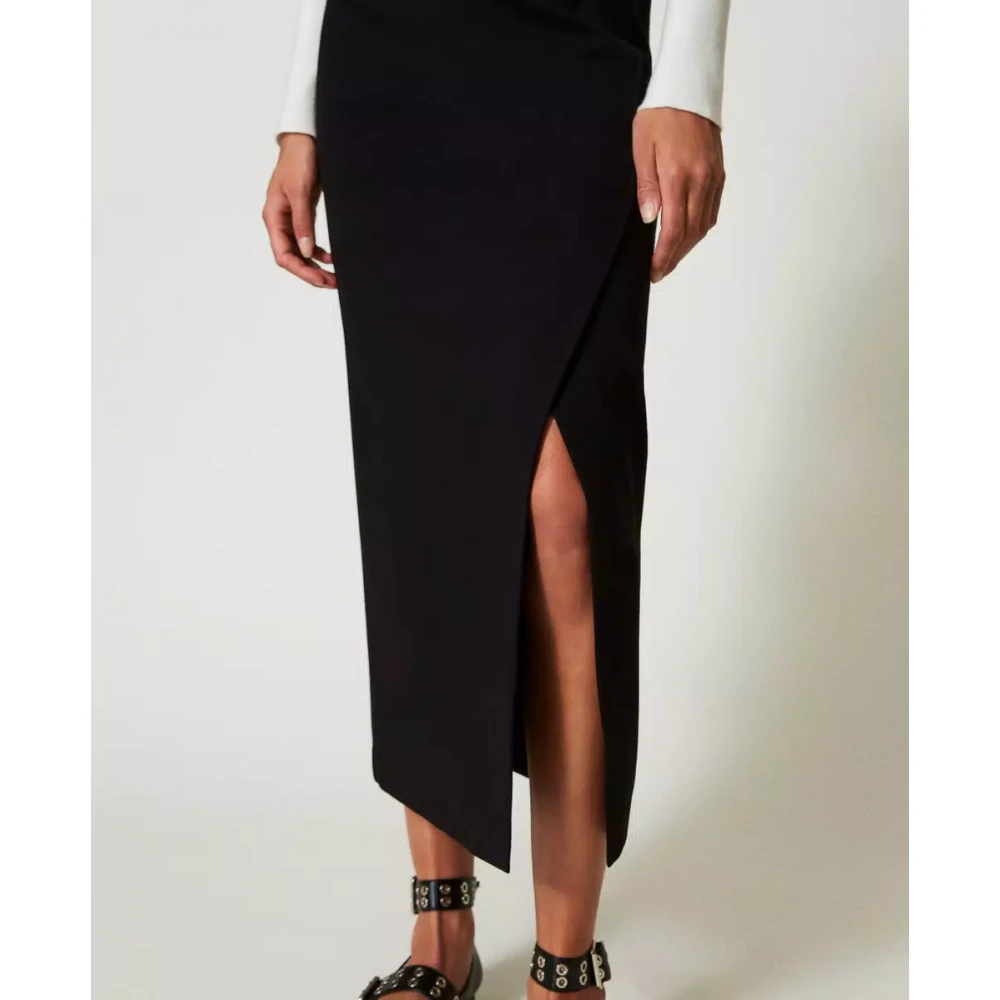 Twinset Zwarte rok met zijsplit Black Dames