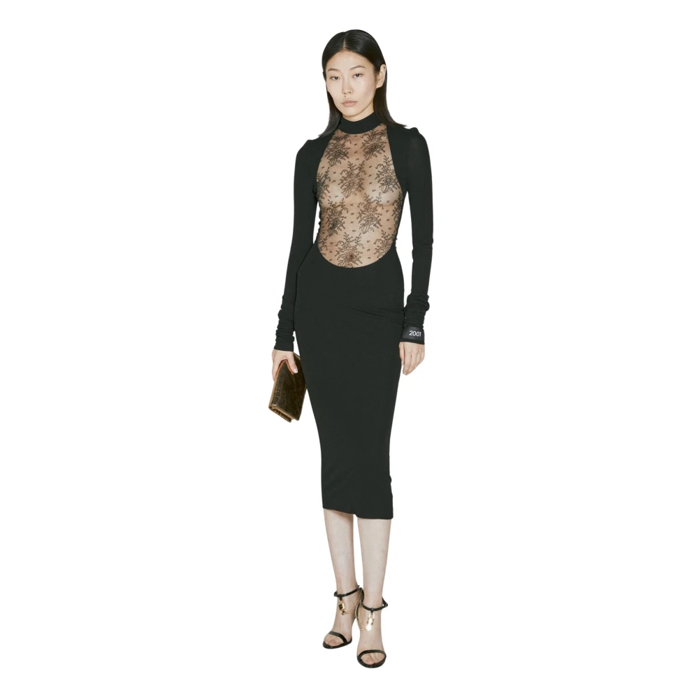 Dolce & Gabbana Chantilly Lace Insert Jersey Dress - Female - Midi Dresses - Black - S - Dresses