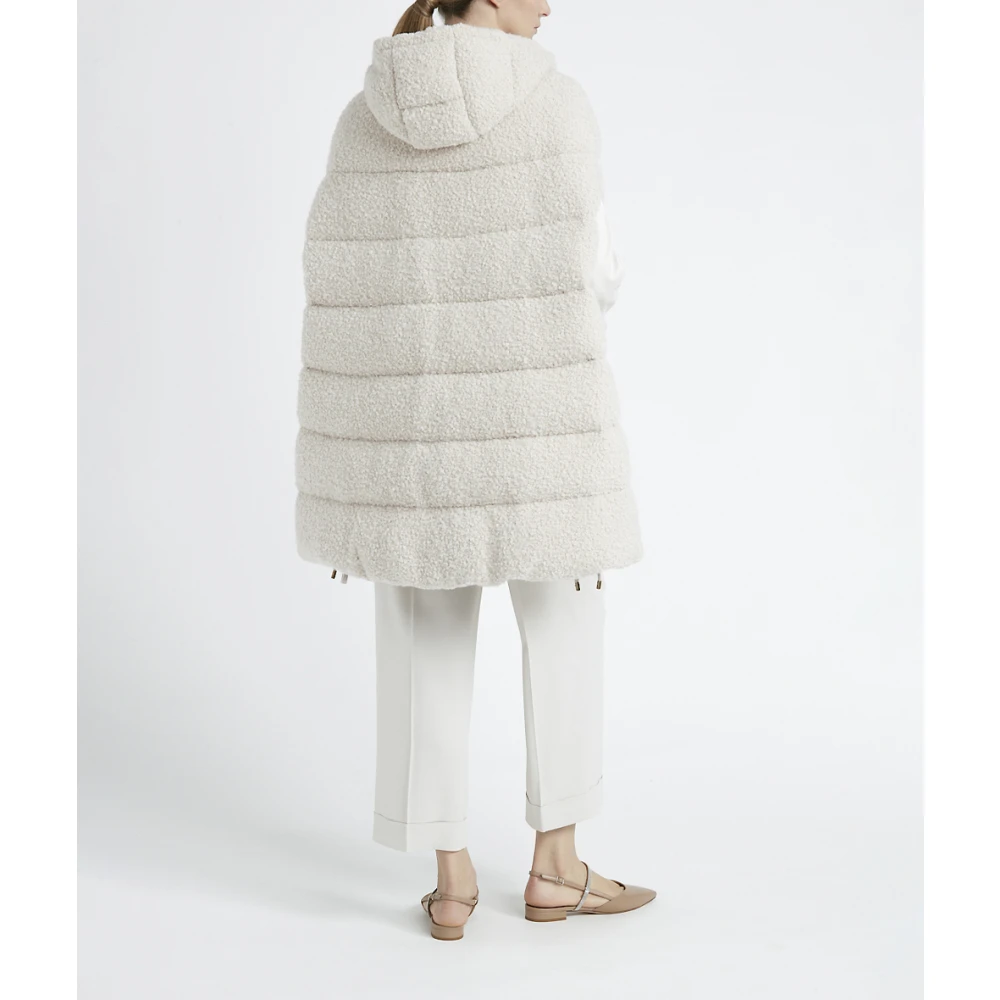 PESERICO Mouwloze midi donsjack van wol bouclé stof Beige Dames