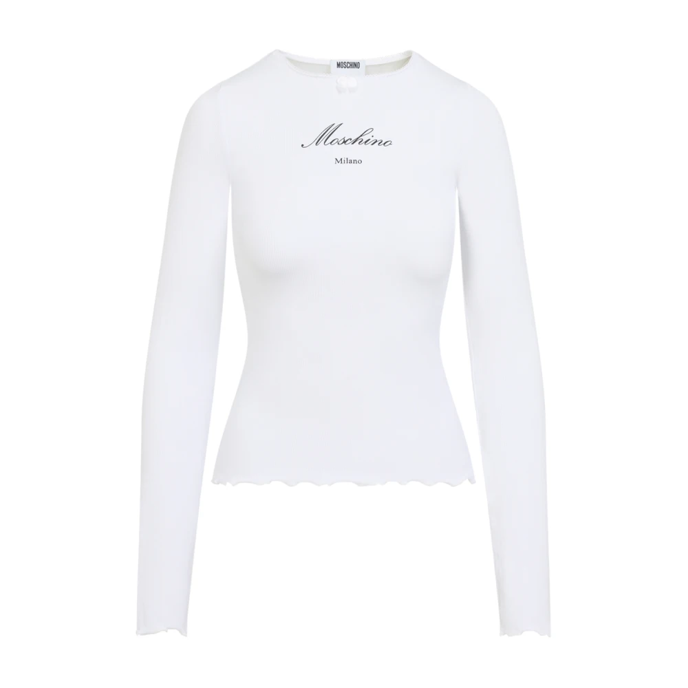 Moschino Vrouw Wit Tops Dames, Xs, Katoen, T-Shirt Met Lange Mouwen