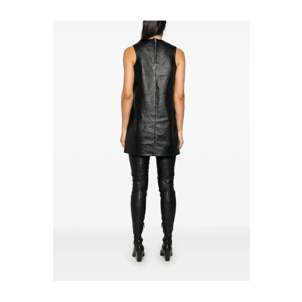 Remain Birger Christensen Korte Mouw Lederen Zwarte Top Black Dames