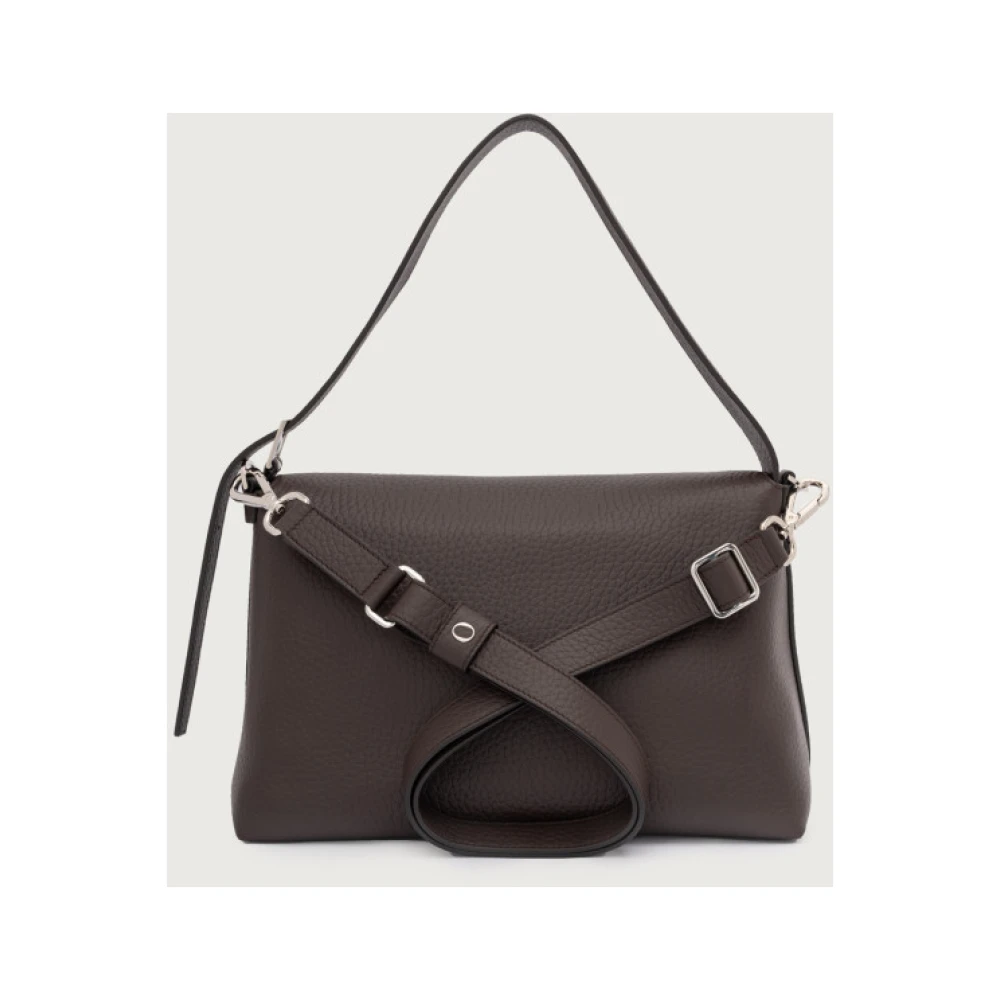 Orciani Zachte leren schoudertas met gehamerd textuur Brown Dames