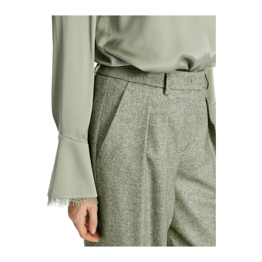 Marc Cain Wijde broek in visgraat met glittereffect Green Dames