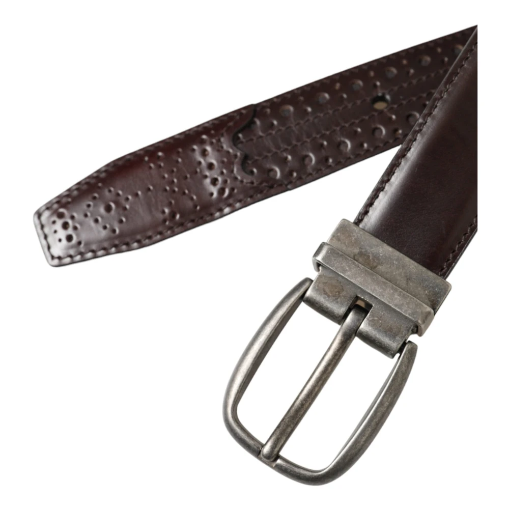 Dolce & Gabbana Donkerbruin Geperforeerde Leren Riem Mannen Brown Heren