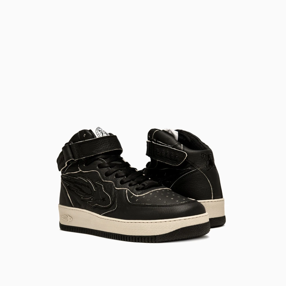 Enterprise Japan Leren Sneakers met Unieke Details geïnspireerd door Streetwear Black Heren