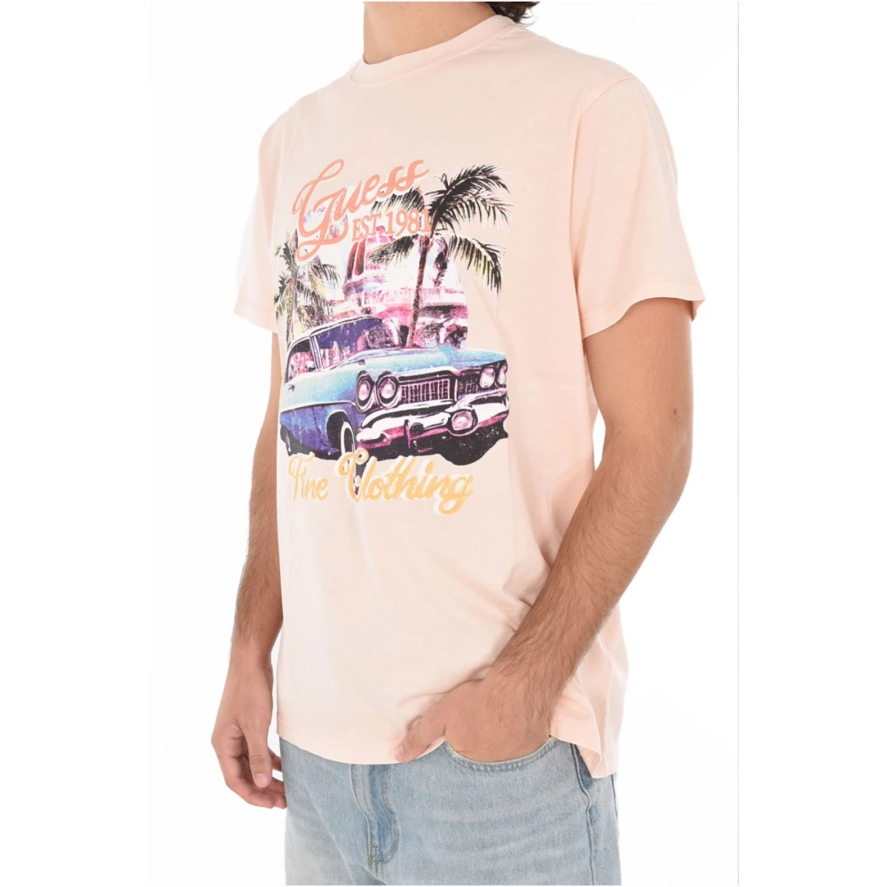 Guess Geprint T-shirt Rose Collectie Pink Heren
