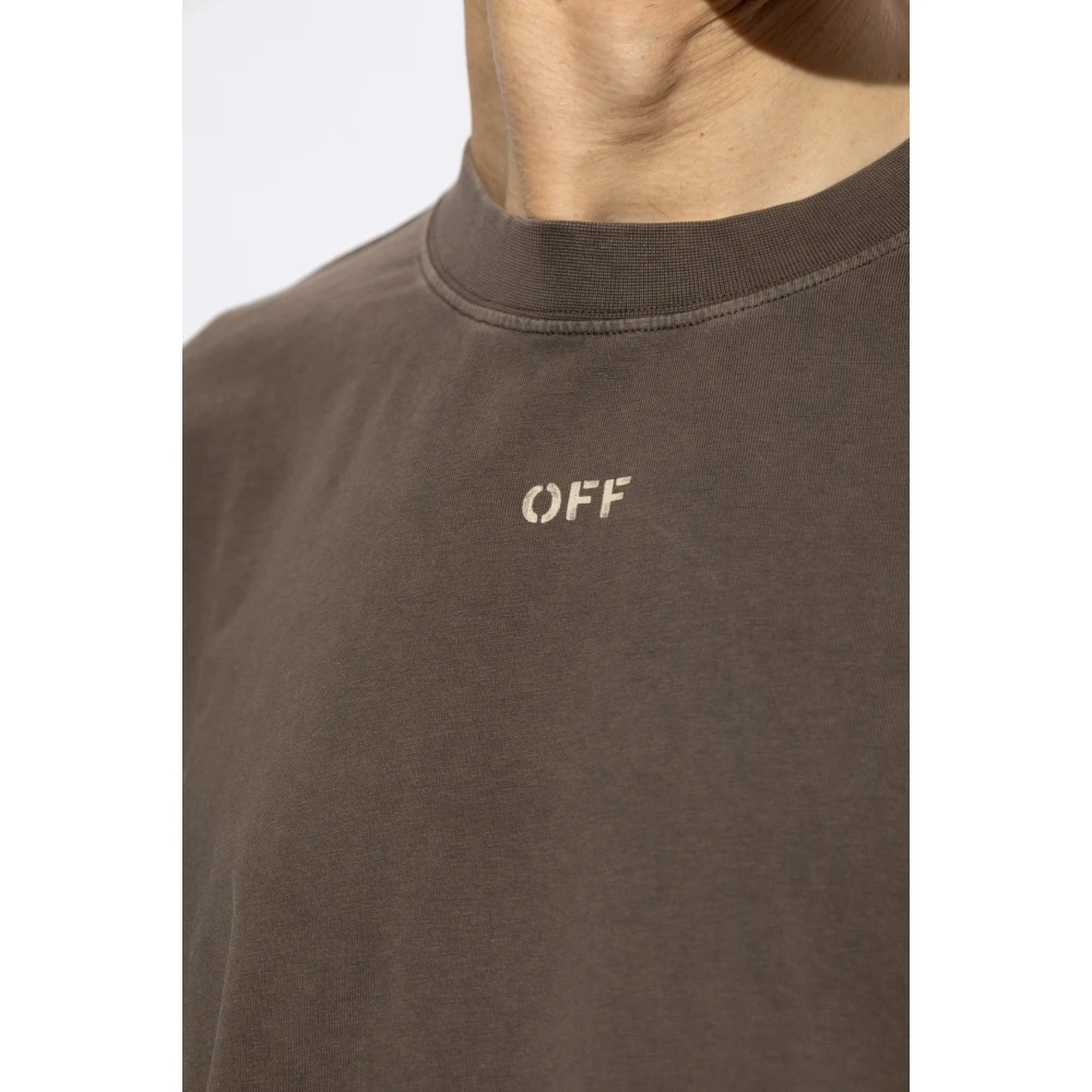 Off White T-shirt met logo Brown Heren