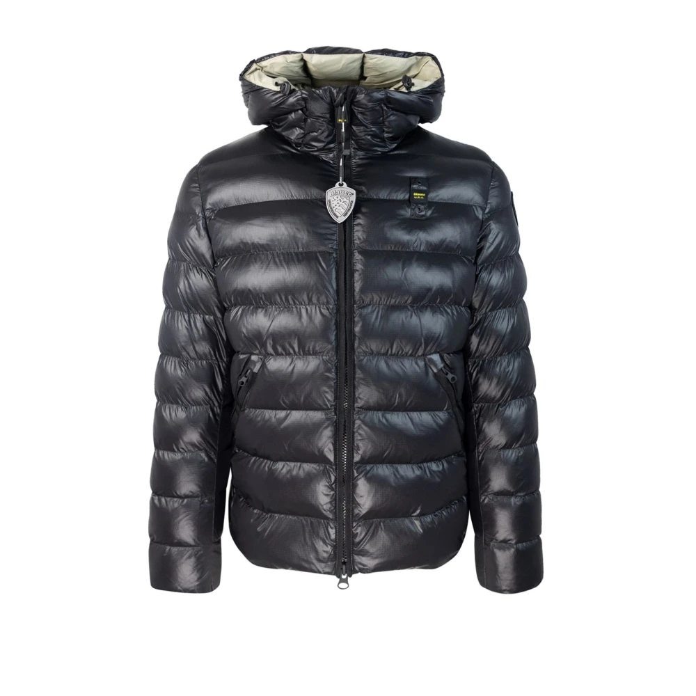 Blauer Zwarte gewatteerde nylonjas Black Heren
