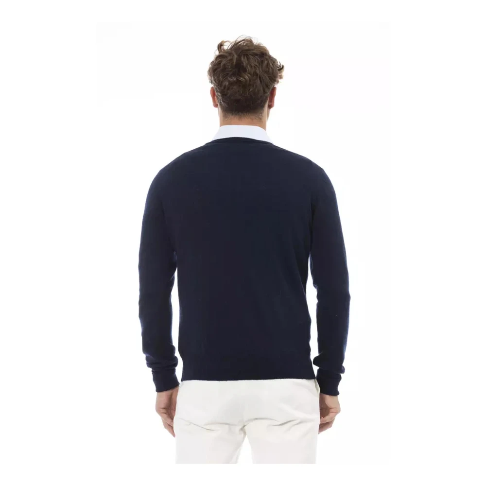 Alpha Studio V-neck Knitwear Blue Heren