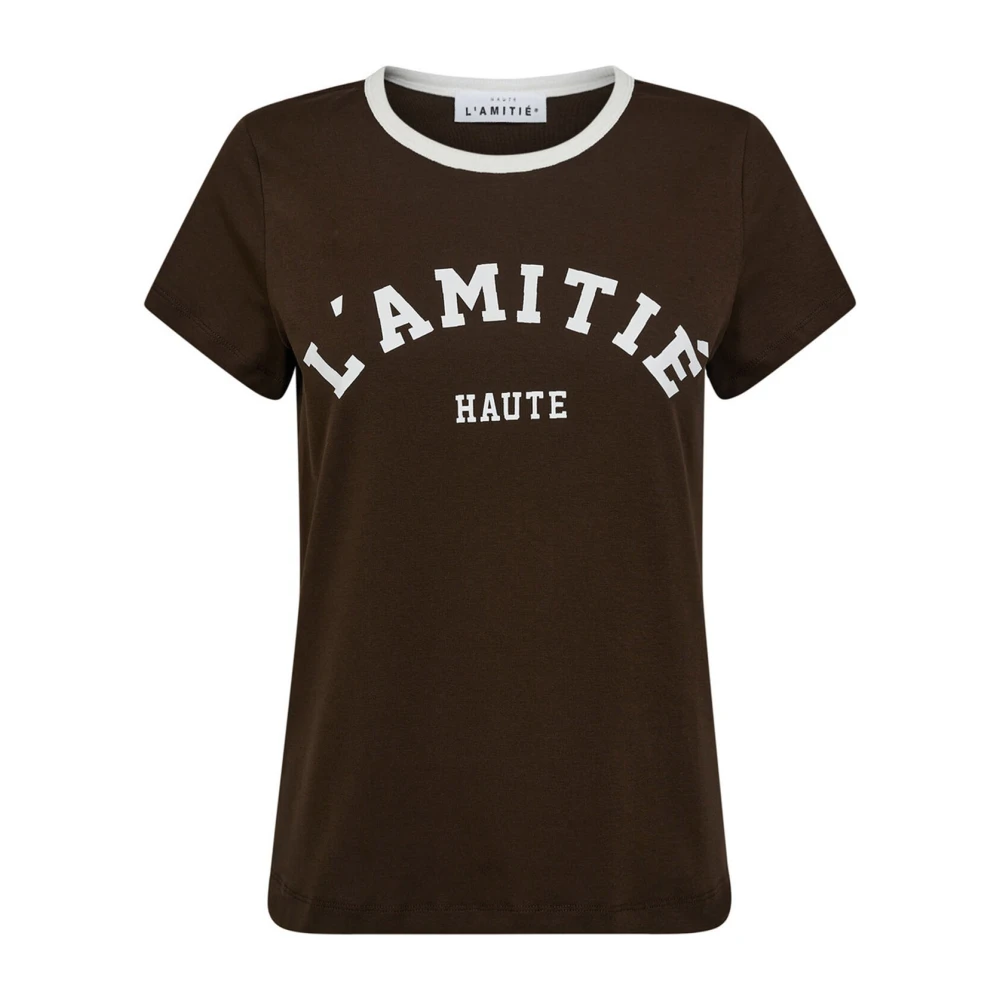 Haute L'amitié Women's Brown T-Shirts, Xs, Logo Tee Top In Mocca