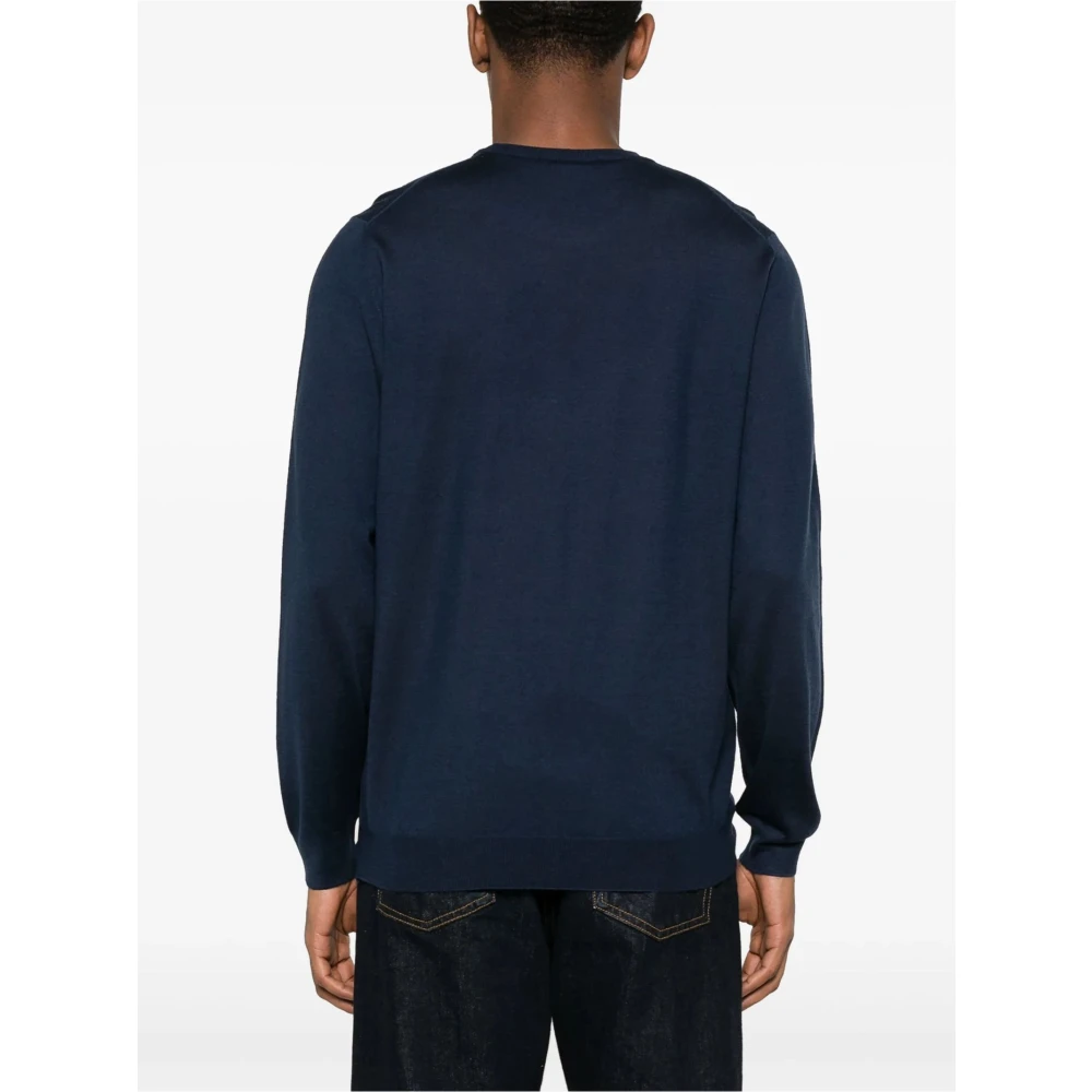 Fedeli Blauwe Wol Ronde Hals Trui Blue Heren