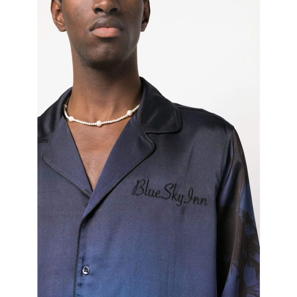 Blue Sky Inn Langarmshirt met logo-print en grafische print Blue Heren