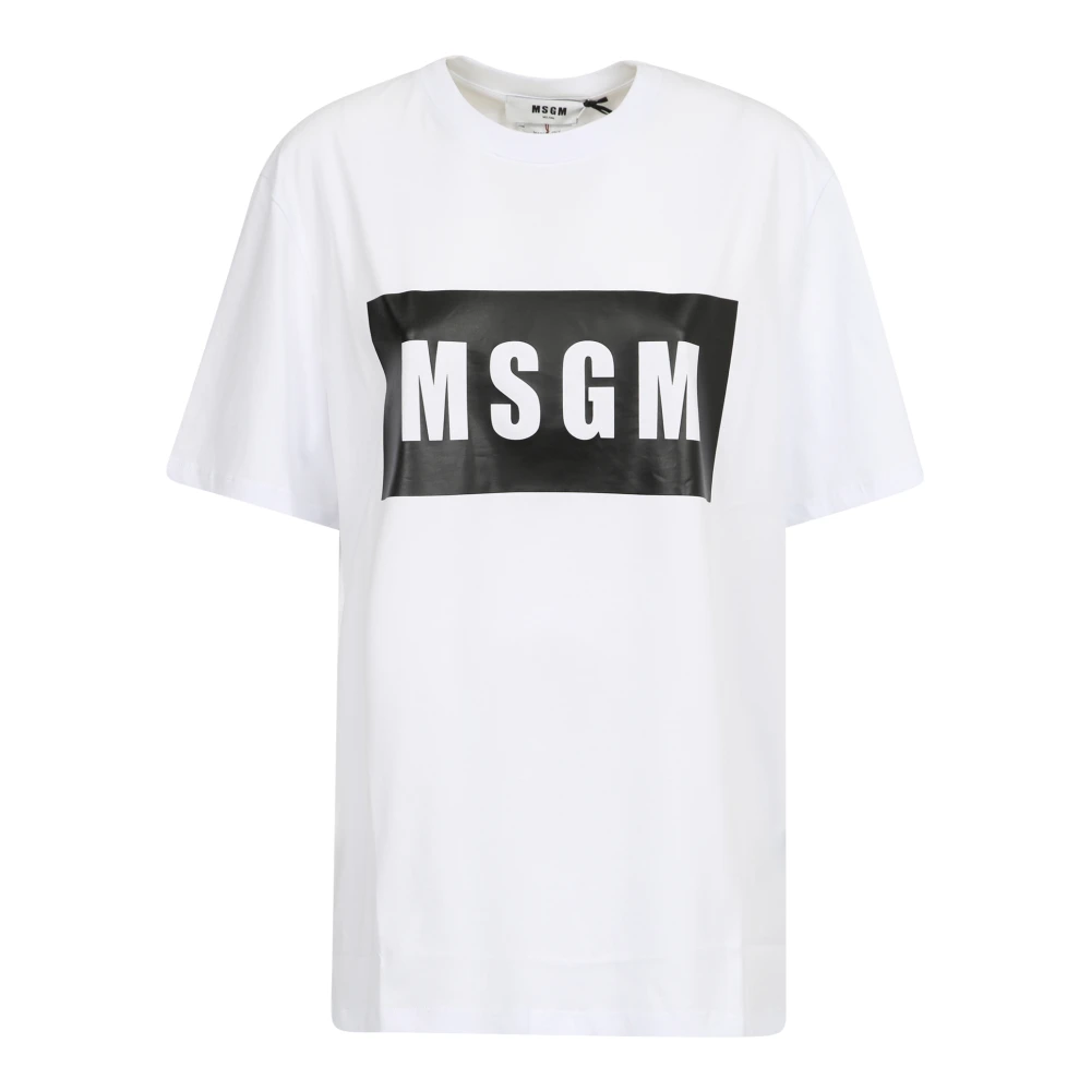 Msgm Men's White Box Logo Short Sleeve T-Shirt - T-Shirts - Xs - Tops