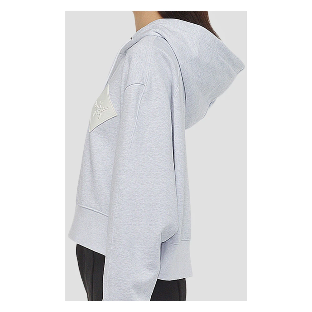 MCM Essential Logo Patch Cropped Hoodie Gray Dames