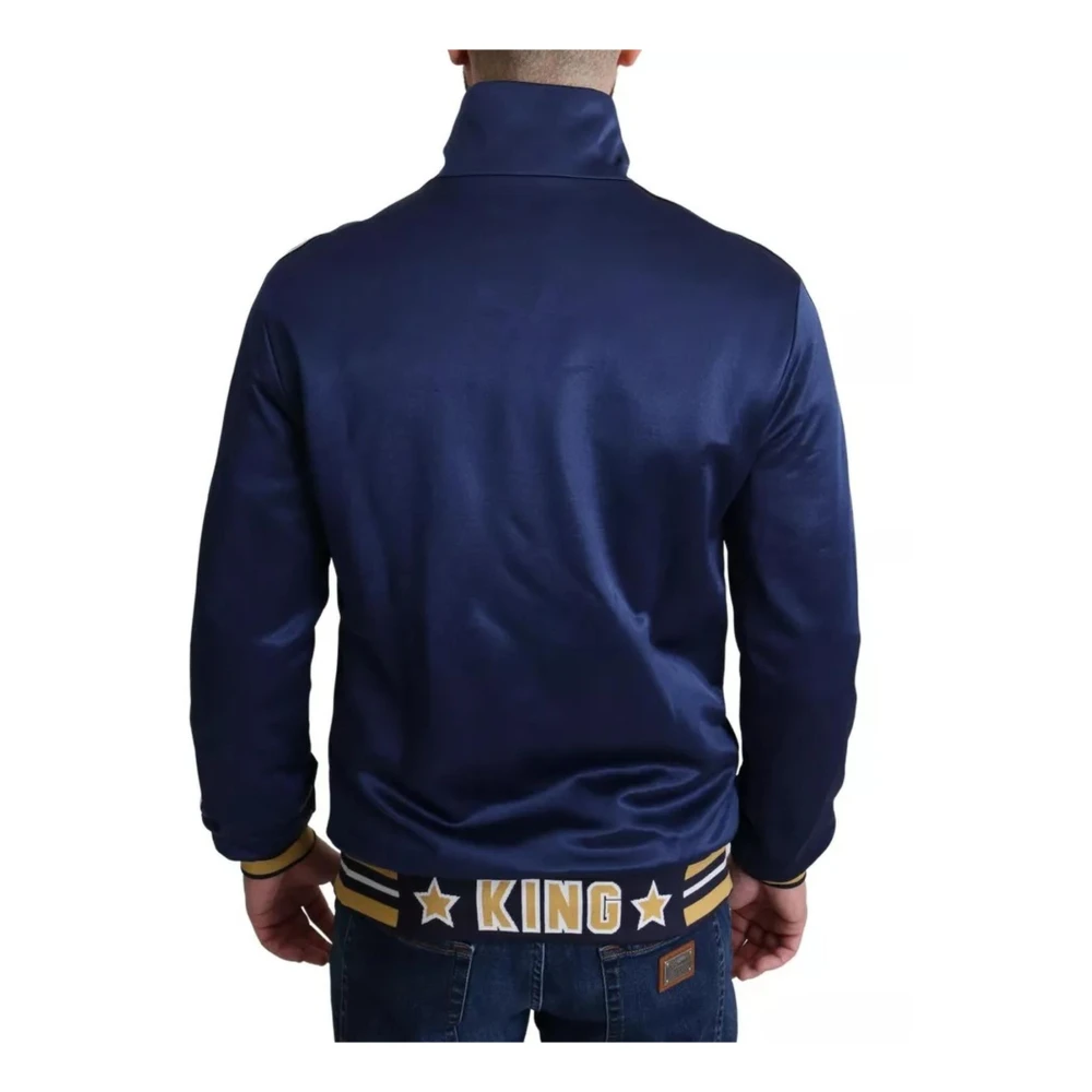 Dolce & Gabbana Blauwe Satijnen Trainingsjack met Sterdetail Blue Heren