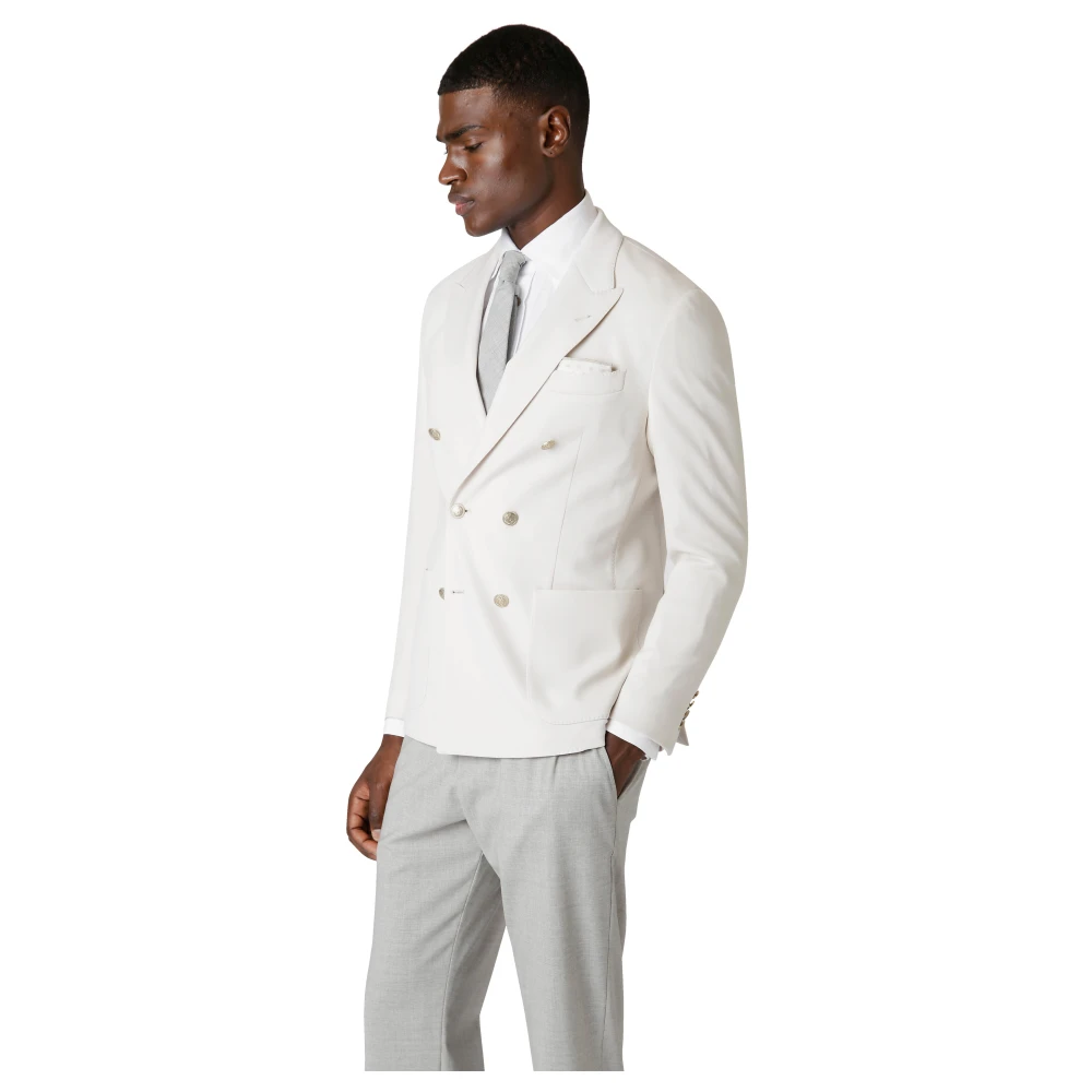 Eleventy Dubbelbreasted stretch wollen jas Beige Heren