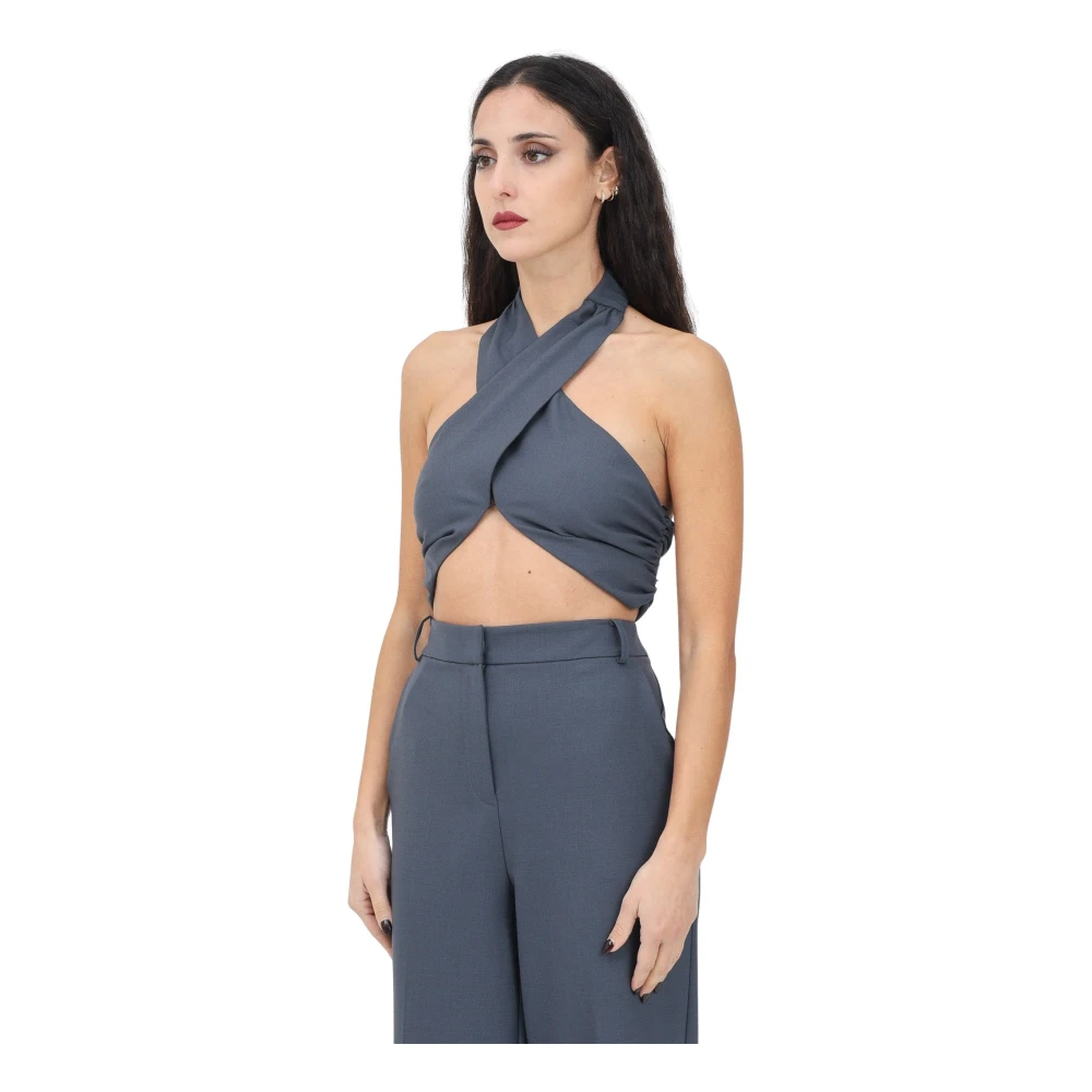 Patrizia Pepe Women's Gray Sleeveless Tops, M, Elegant Cross-Neck Top