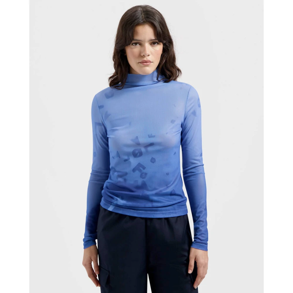 Olaf Hussein Dandelion Mock Neck Top Blue Dames