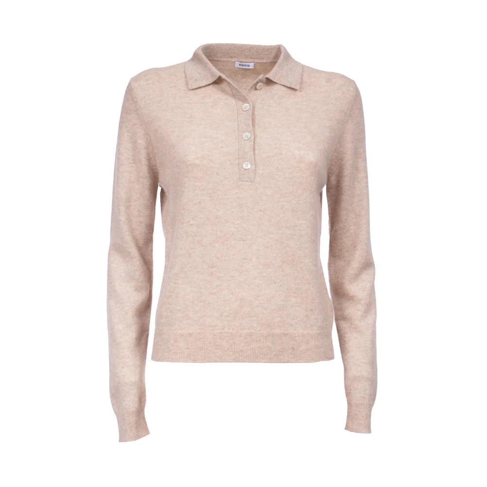 Aspesi Lange Mouw Cashmere Polo Sweater Beige Dames