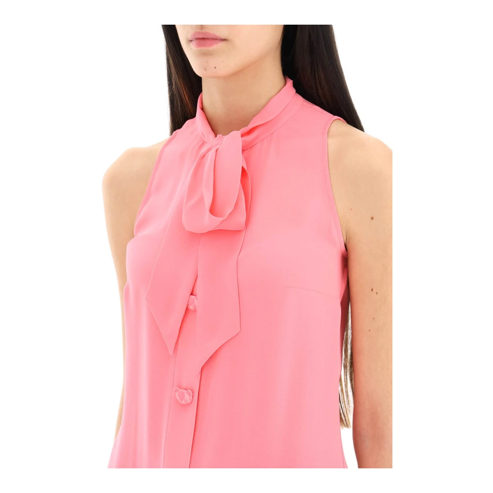 Moschino Zijden mouwloze blouse met lavallière kraag Pink Dames