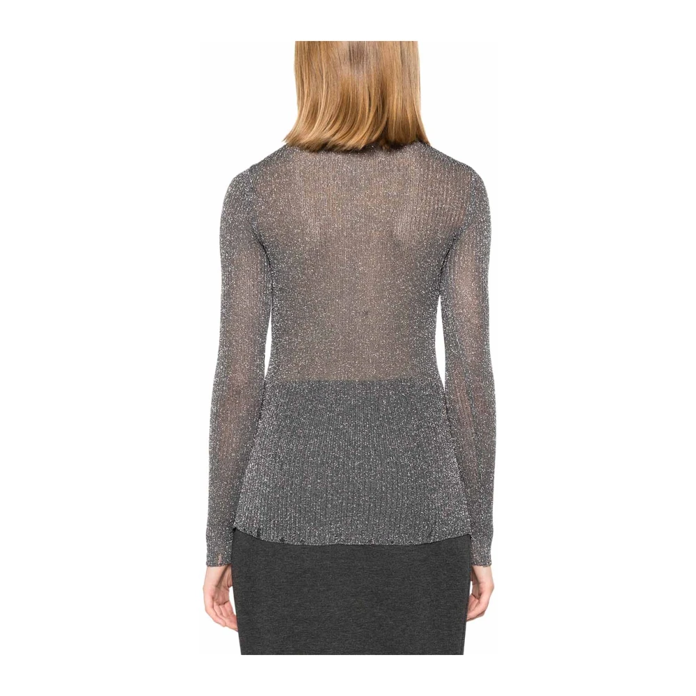 pinko Grijze Geribbelde Lurex Polo Sweater Gray Dames