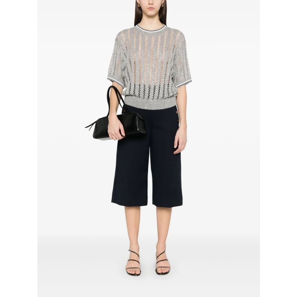 BRUNELLO CUCINELLI Grijze Streep Crew Neck Sweater Gray Dames